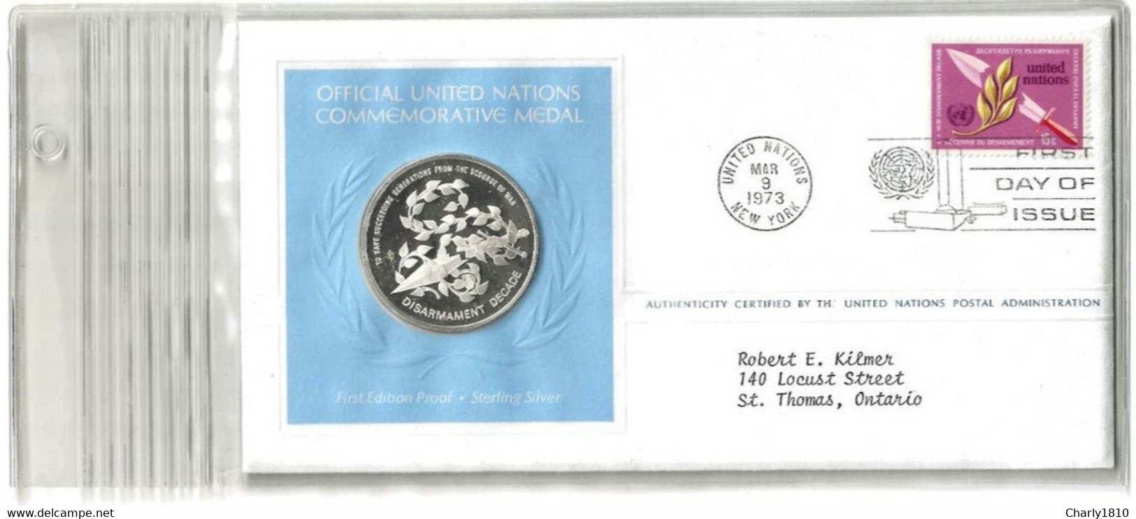 FDC Mit Official United Nations Commemorative Medal (Sterling Silver) - Briefe U. Dokumente