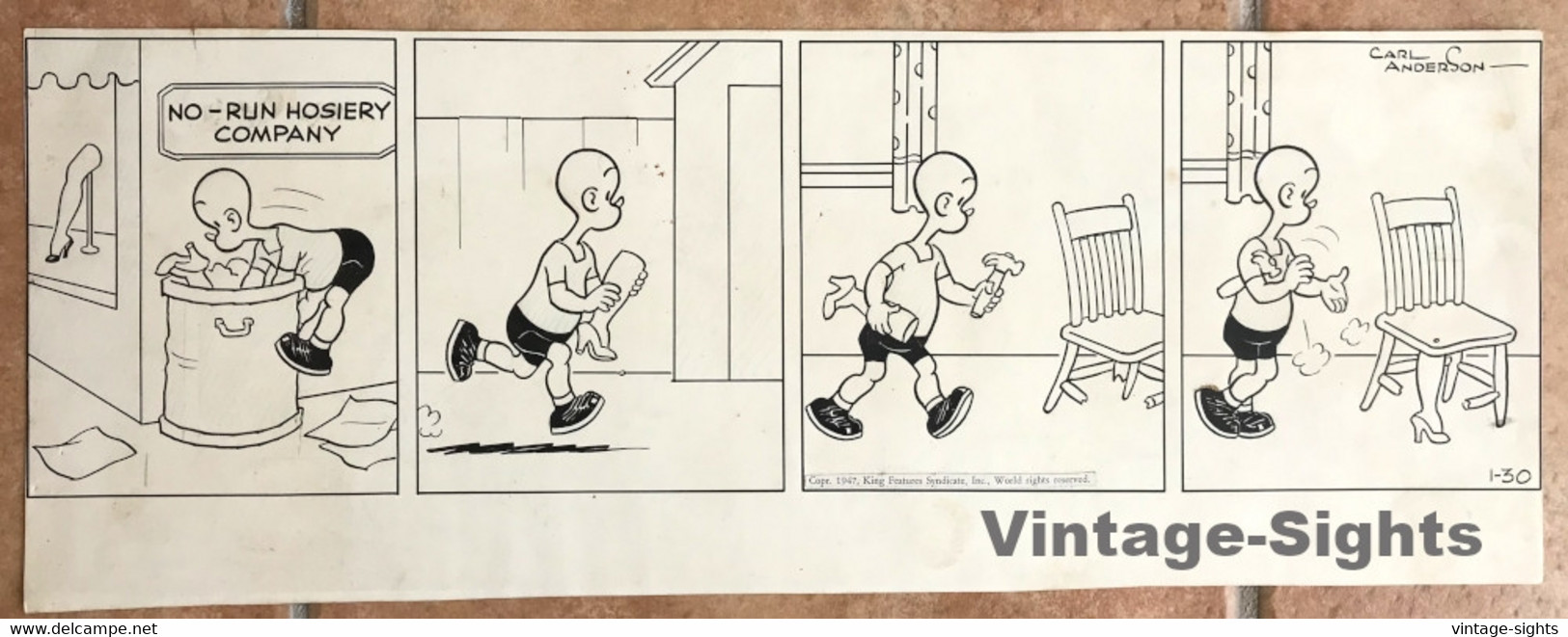 Carl Anderson: Henry - No-Run Hosiery Company (Vintage Comic Strip Art 1947) - Afiches