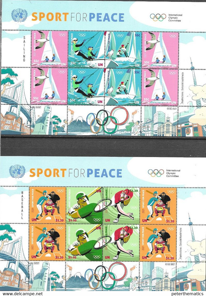 UN, 2021, MNH, OLYMPICS, TOKYO, SPORT FOR PEACE, MARTIAL ARTS, HORSE RIDING, GOLF, BASEBALL, SAILING, DIVING, 6SHEETLETS - Eté 2020 : Tokyo