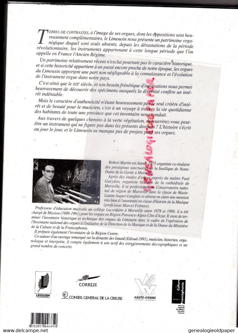 87-19-23-ORGUES DU LIMOUSIN- REPERTOIRE INVENTAIRE NATIONAL MINISTERE CULTURE-ASSECARM EDISUD 1993- ROBERT MARTIN ORGUE - Limousin