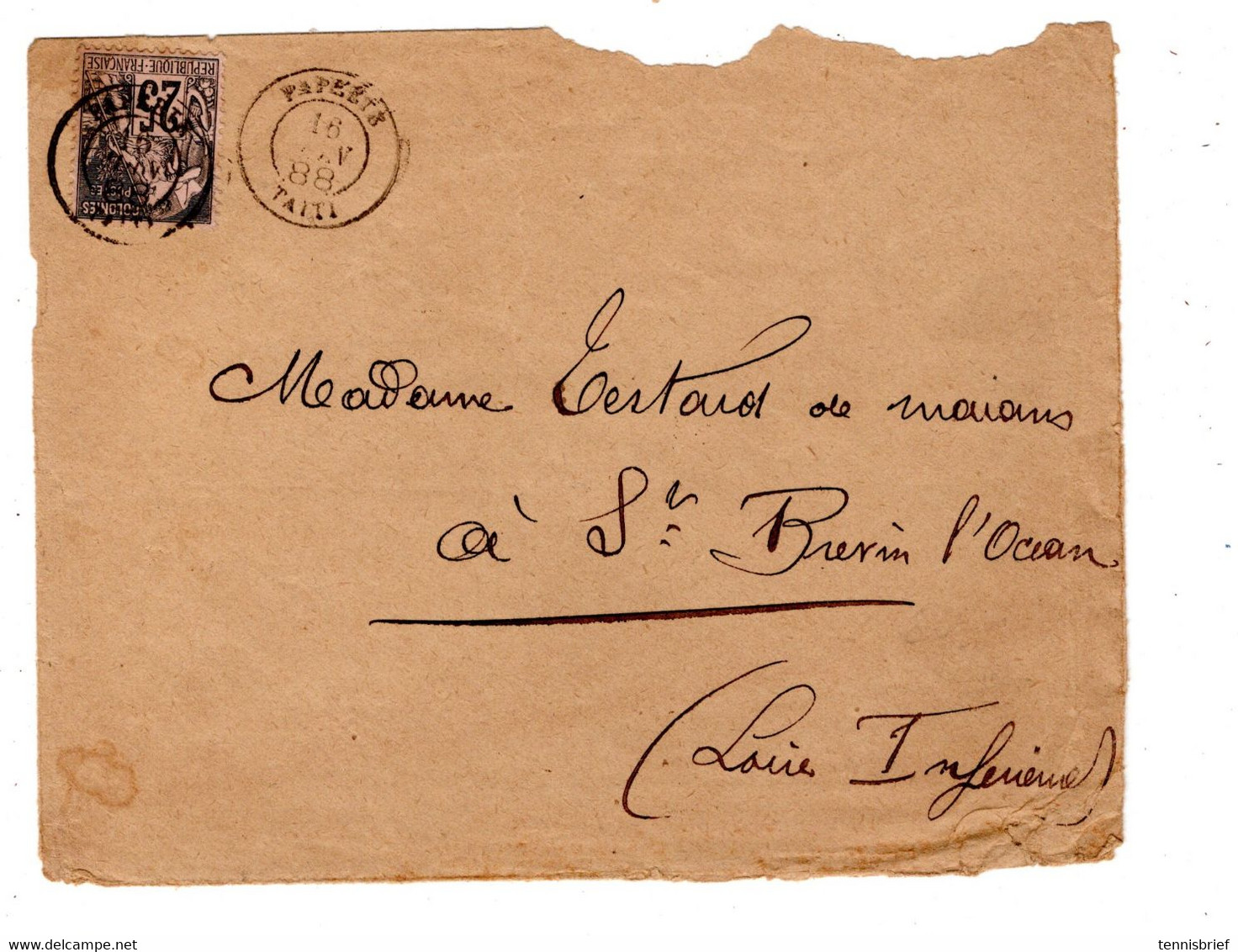 Taiti , 1888 , 25 C. Claire Obliteree " PAPEETE " ,lettre Au Tarif , Un Peu Mal Ouvert , Avec Cont. Interess. - Lettres & Documents