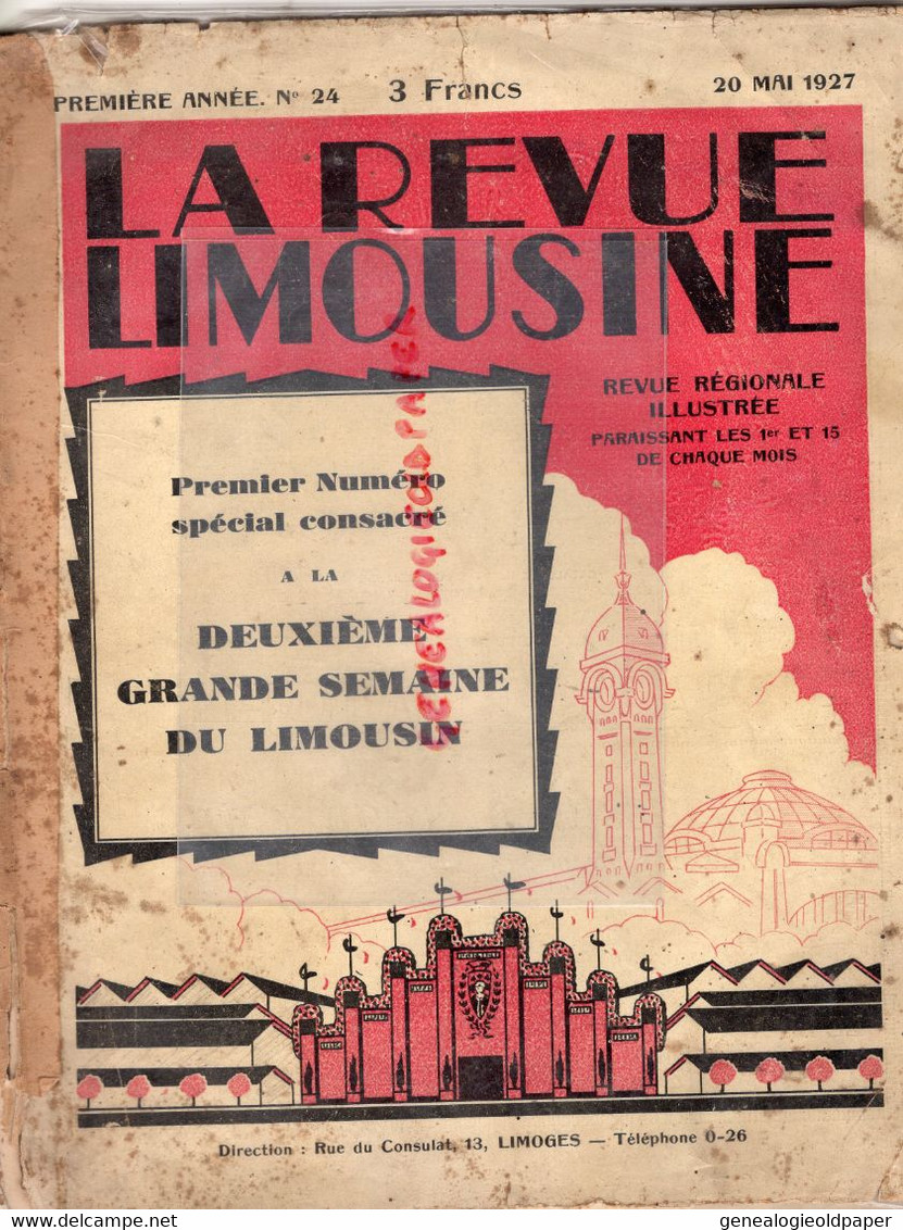 87-LIMOGES- REVUE LIMOUSINE N° 24-1927- EXPOSITION GRANDE SEMAINE LIMOUSIN- CONGRES VINS-CHAMP JUILLET-DONY-TENNIS-GARE - Limousin