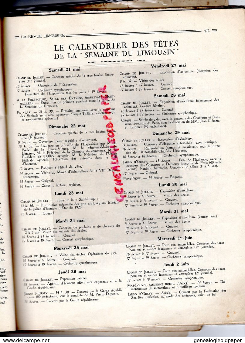 87-LIMOGES- REVUE LIMOUSINE N° 24-1927- EXPOSITION GRANDE SEMAINE LIMOUSIN- CONGRES VINS-CHAMP JUILLET-DONY-TENNIS-GARE