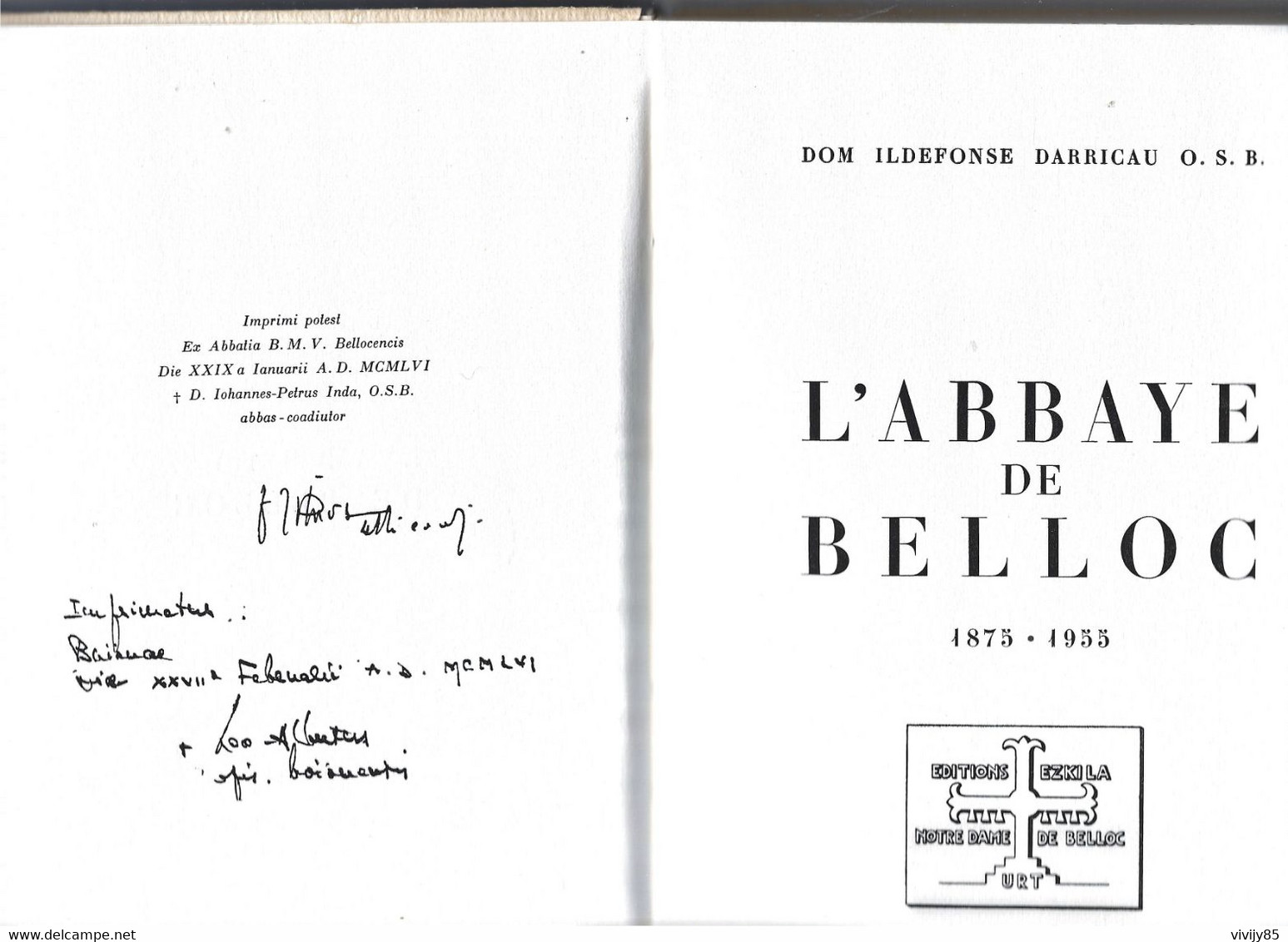 64 - Livre Ancien Peu Courant " L'Abbaye De BELLOC 1875-1955 " De Dom Ildefonse Darricau - 1957 - 104 Pages - Baskenland