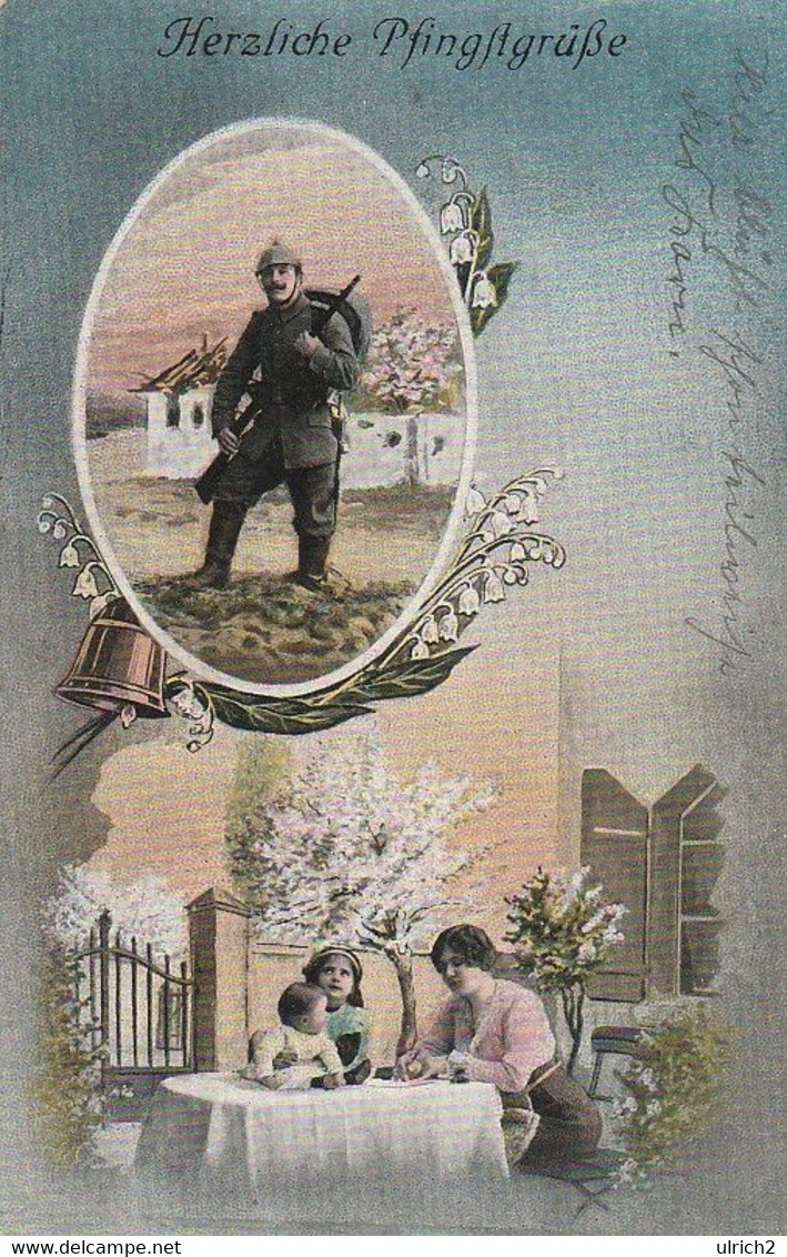 AK Herzliche Pfingstgrüße - Deutscher Soldat - Frau Mit Kindern - Feldpost 5/133 - 1915 (62472) - Pentecost