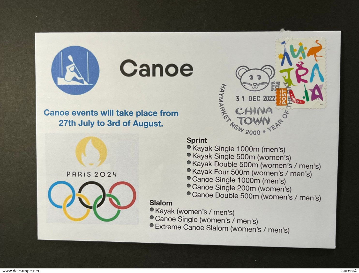 (2 N 28) 2024 France - Paris Olympic Games (31-12-2022) Sport / Canoe (Kayac) - Estate 2024 : Parigi