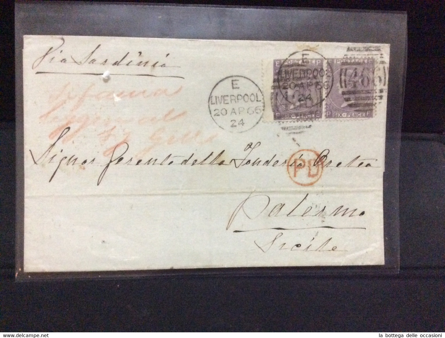 Gran Bretagna Greit Britain Histoire Postale Liverpool For Sicily 1864 - Covers & Documents