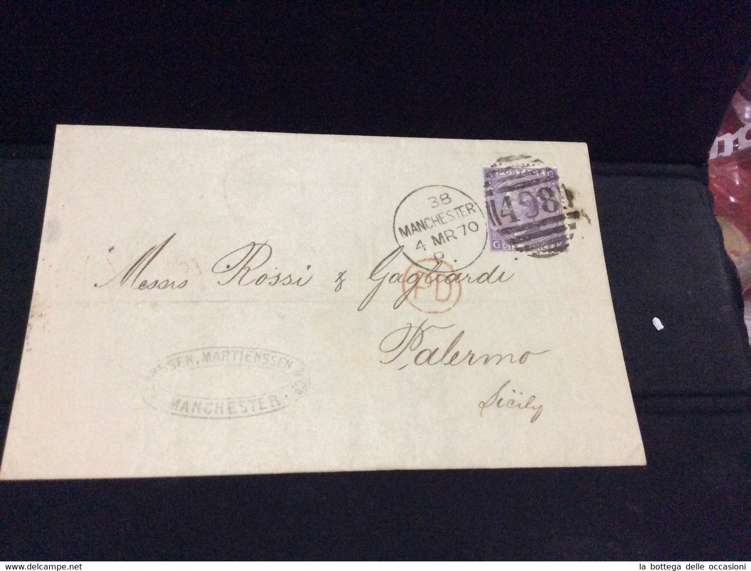 Gran Bretagna Greit Britain Histoire Postale Manchester For Sicily 1870  Palermo - Lettres & Documents