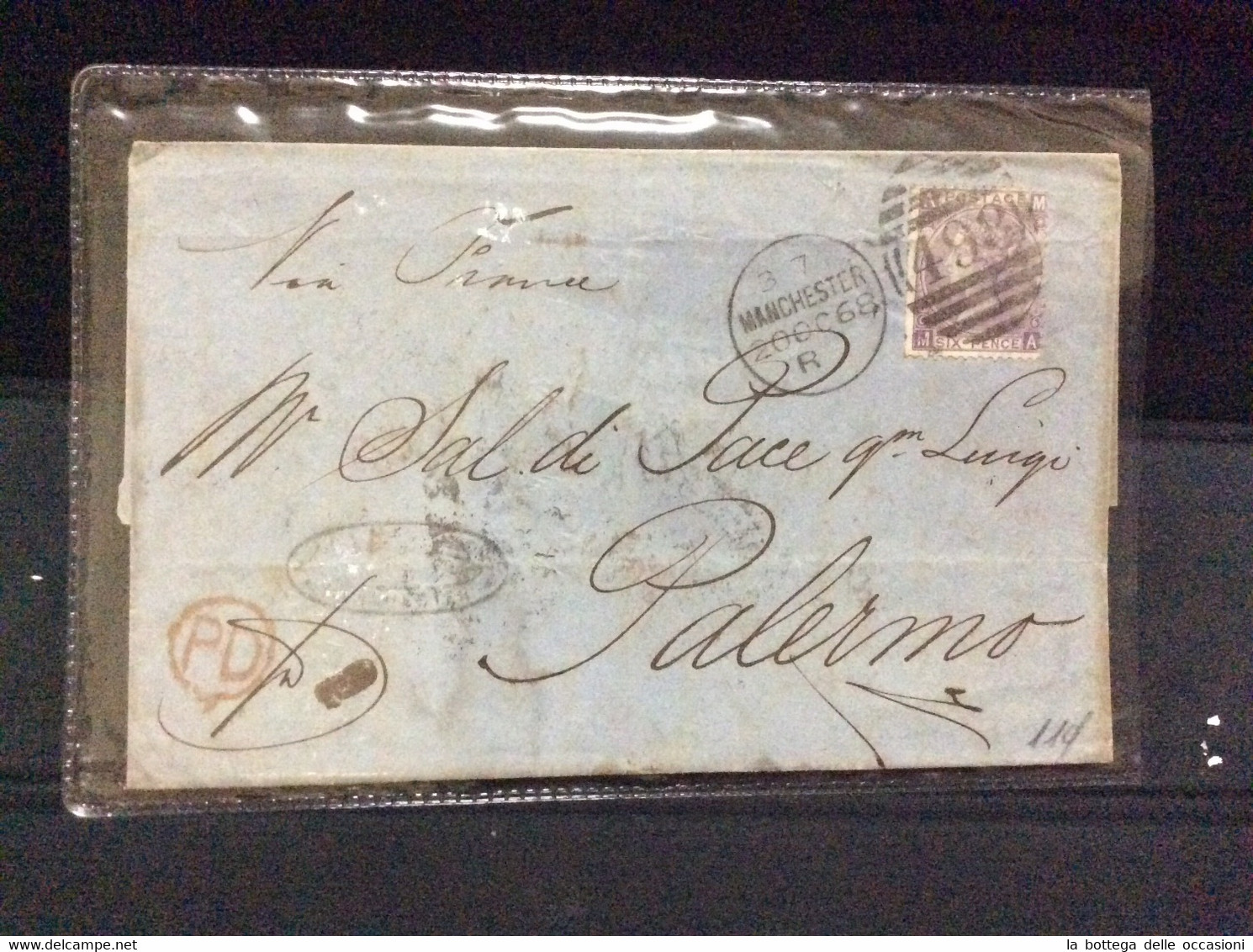 Gran Bretagna Greit Britain Histoire Postale Manchester For Sicily 1868Palermo - Cartas & Documentos