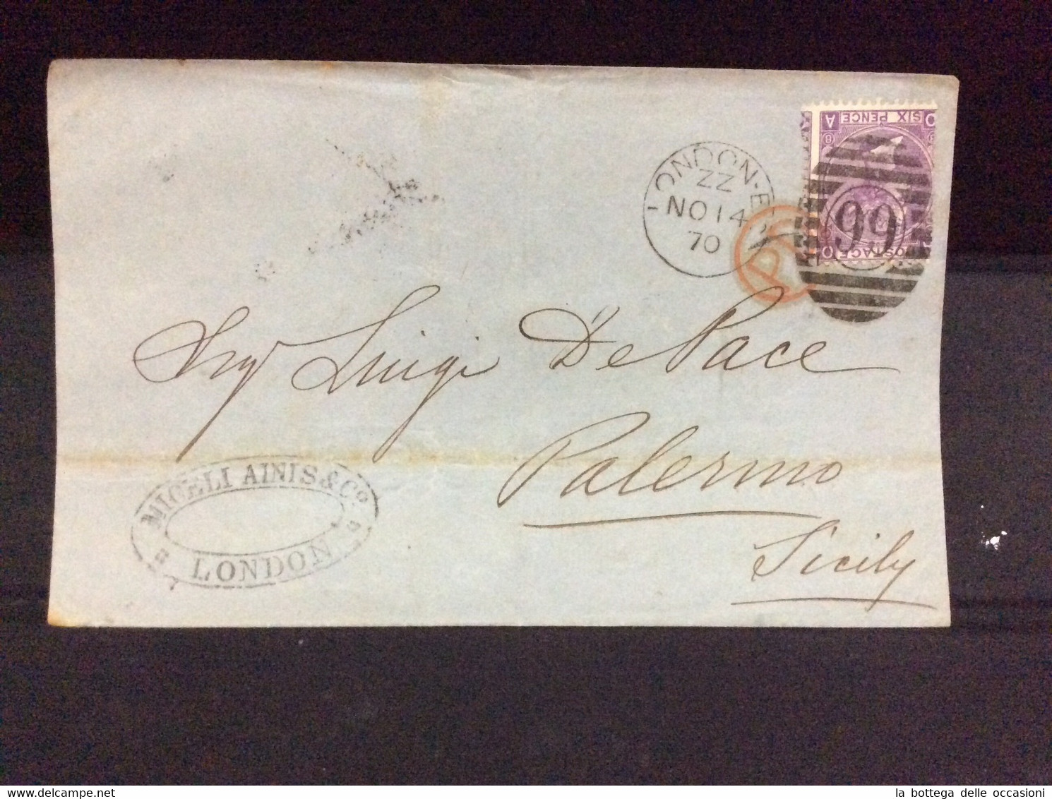 Gran Bretagna Greit Britain Histoire Postale London For Sicily 1870 Palermo - Cartas & Documentos