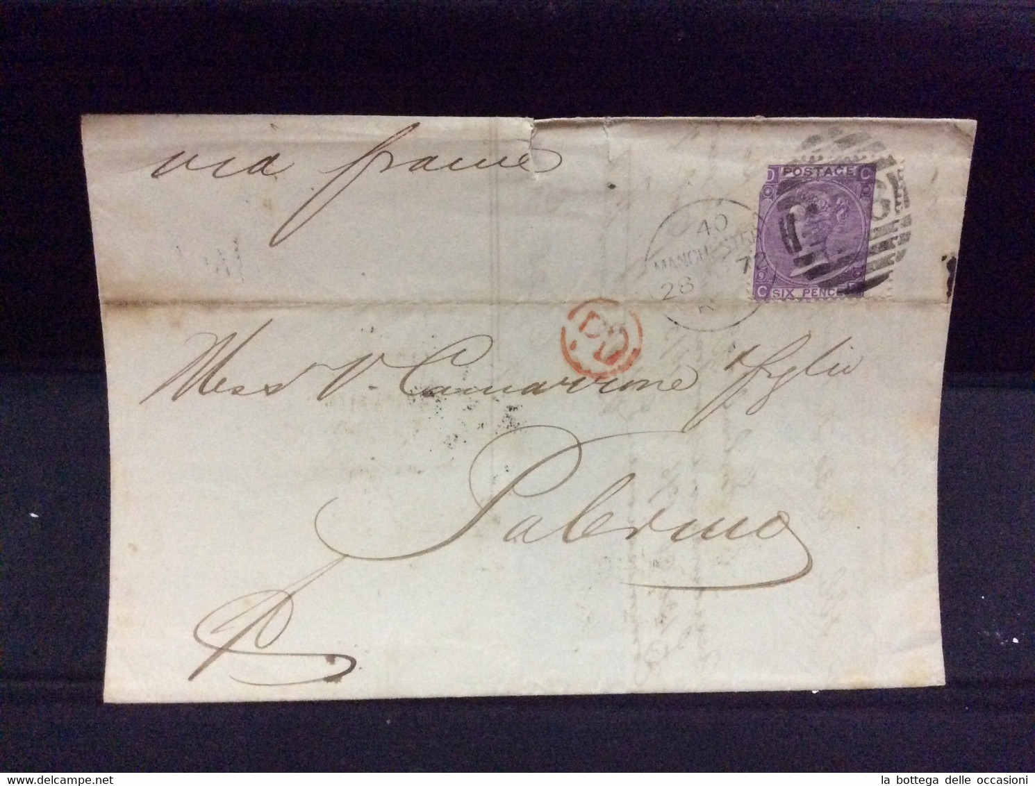 Gran Bretagna Greit Britain Histoire Postale Manchester For Sicily 1872 Palermo - Cartas & Documentos