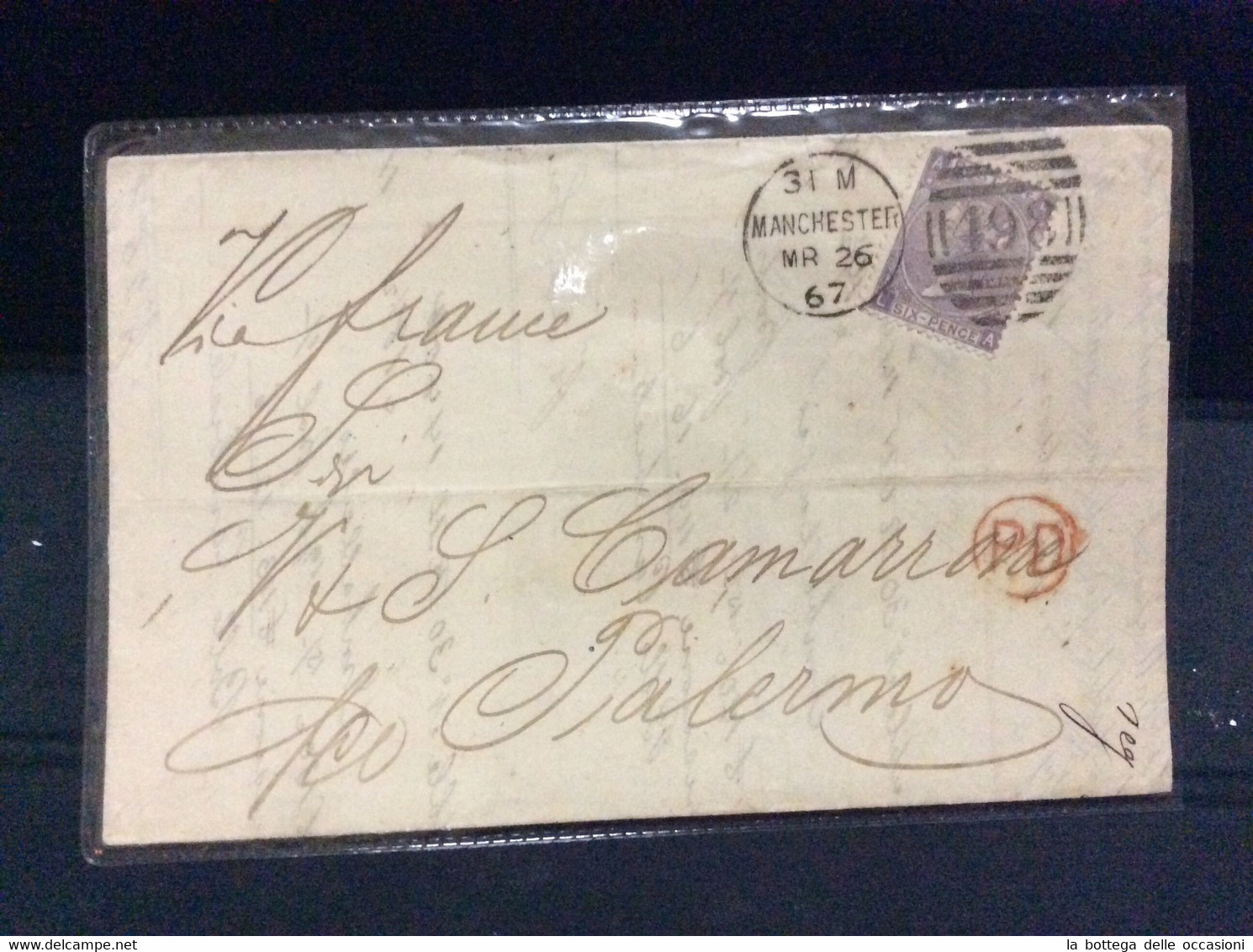 Gran Bretagna Greit Britain Histoire Postale Manchester For Sicily 1867 Palermo - Lettres & Documents
