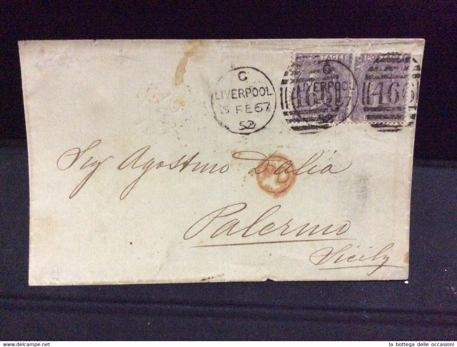 Gran Bretagna Greit Britain Histoire Postale  Liverpool For Sicily 1867 Palermo - Briefe U. Dokumente