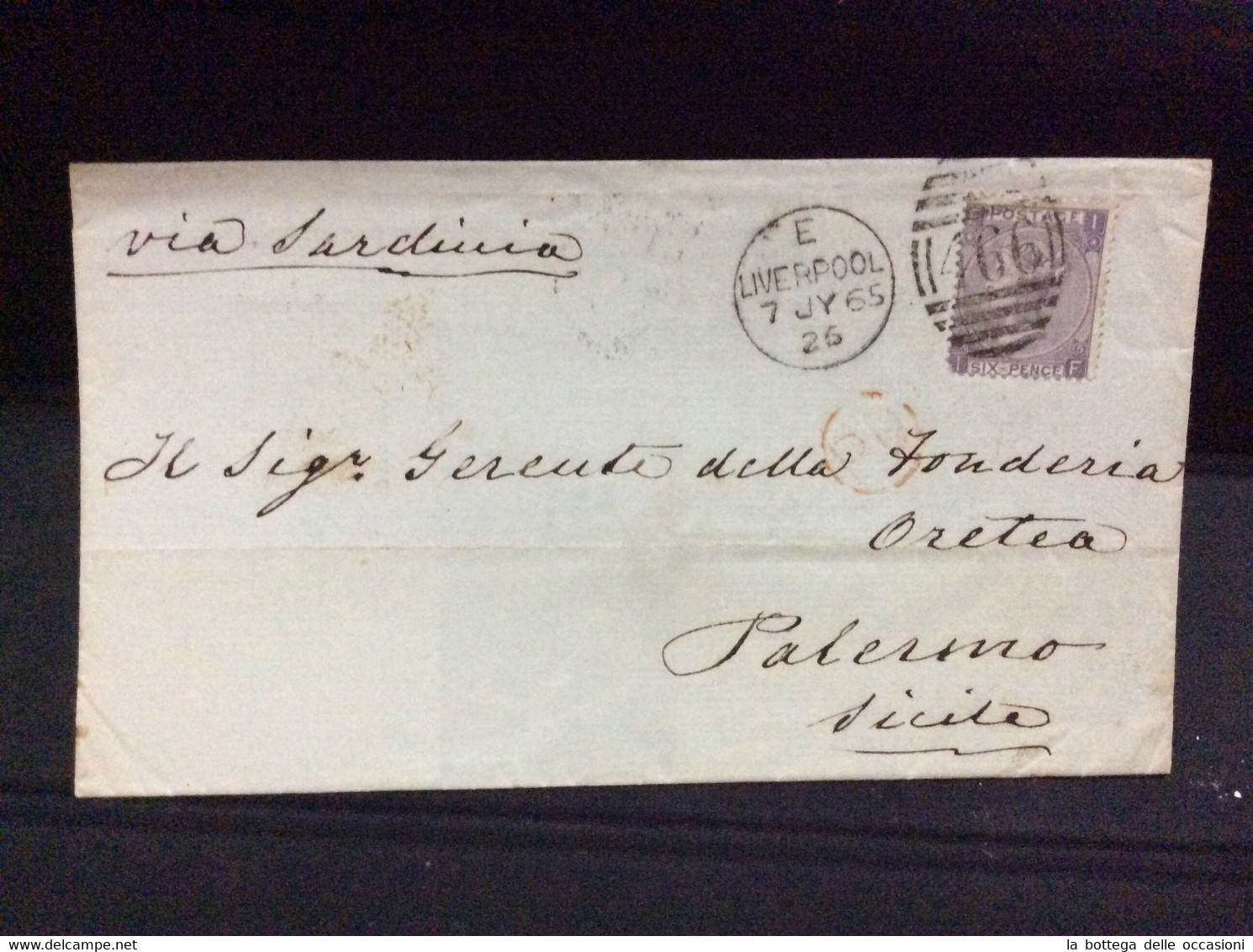 Gran Bretagna Greit Britain Histoire Postale  Liverpool For Sicily 1865 Palermo - Covers & Documents