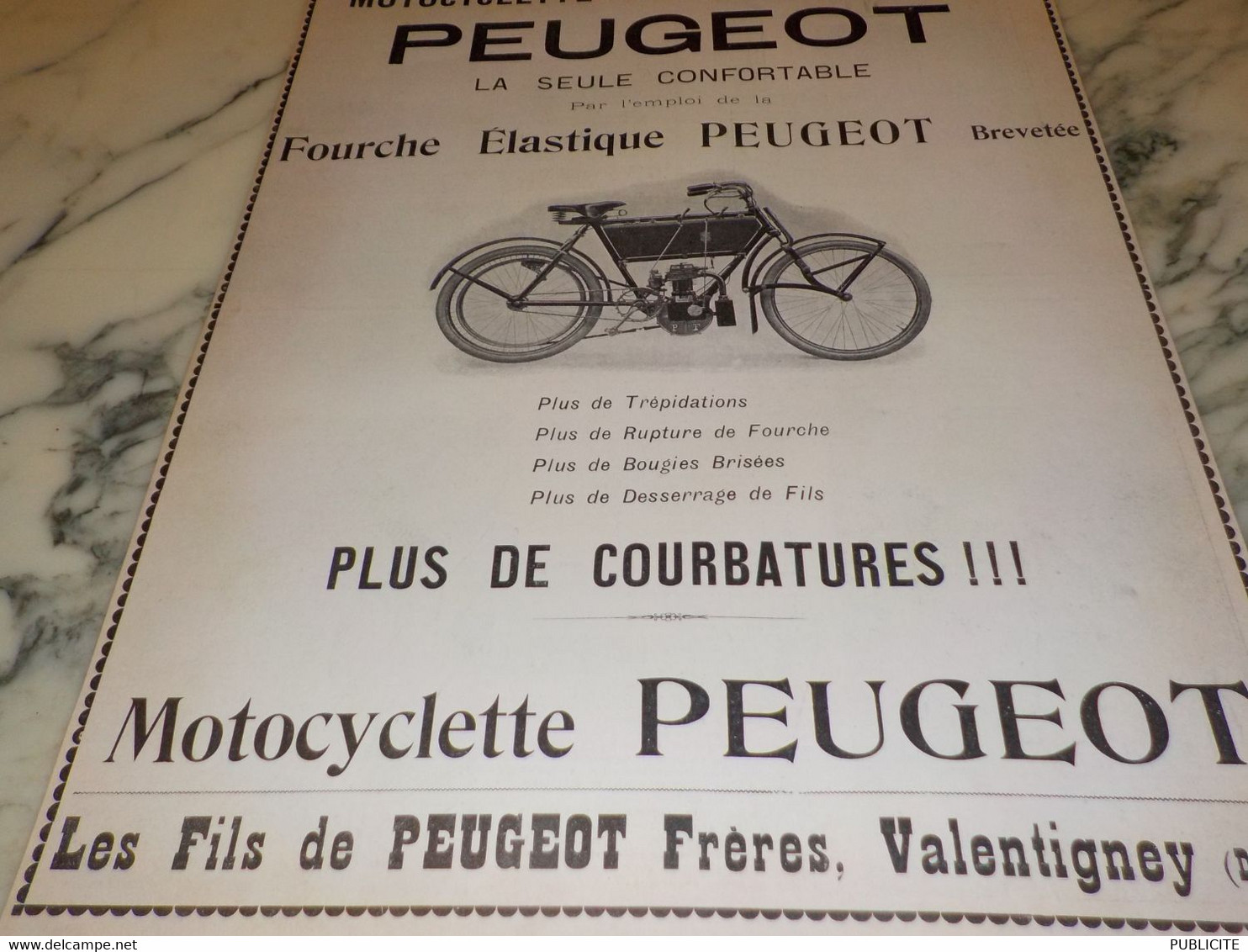 ANCIENNE PUBLICITE PLUS DE COURBATURES  MOTOCYCLETTE  PEUGEOT  1904 - Motos