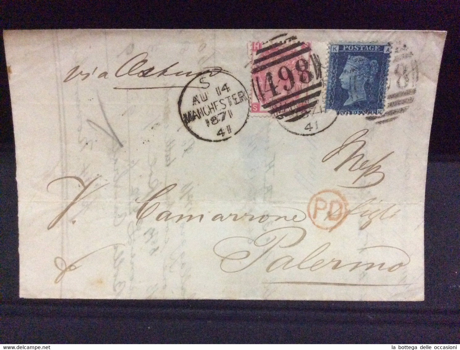 Gran Bretagna Greit Britain Histoire Postale Manchester For Sicily 1871  Palermo - Lettres & Documents