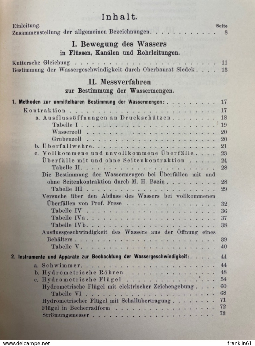 Hydrometrie. Praktische Anleitung Zur Wassermessung. Neuere Messverfahren, Apparate Und Versuche. - Architecture