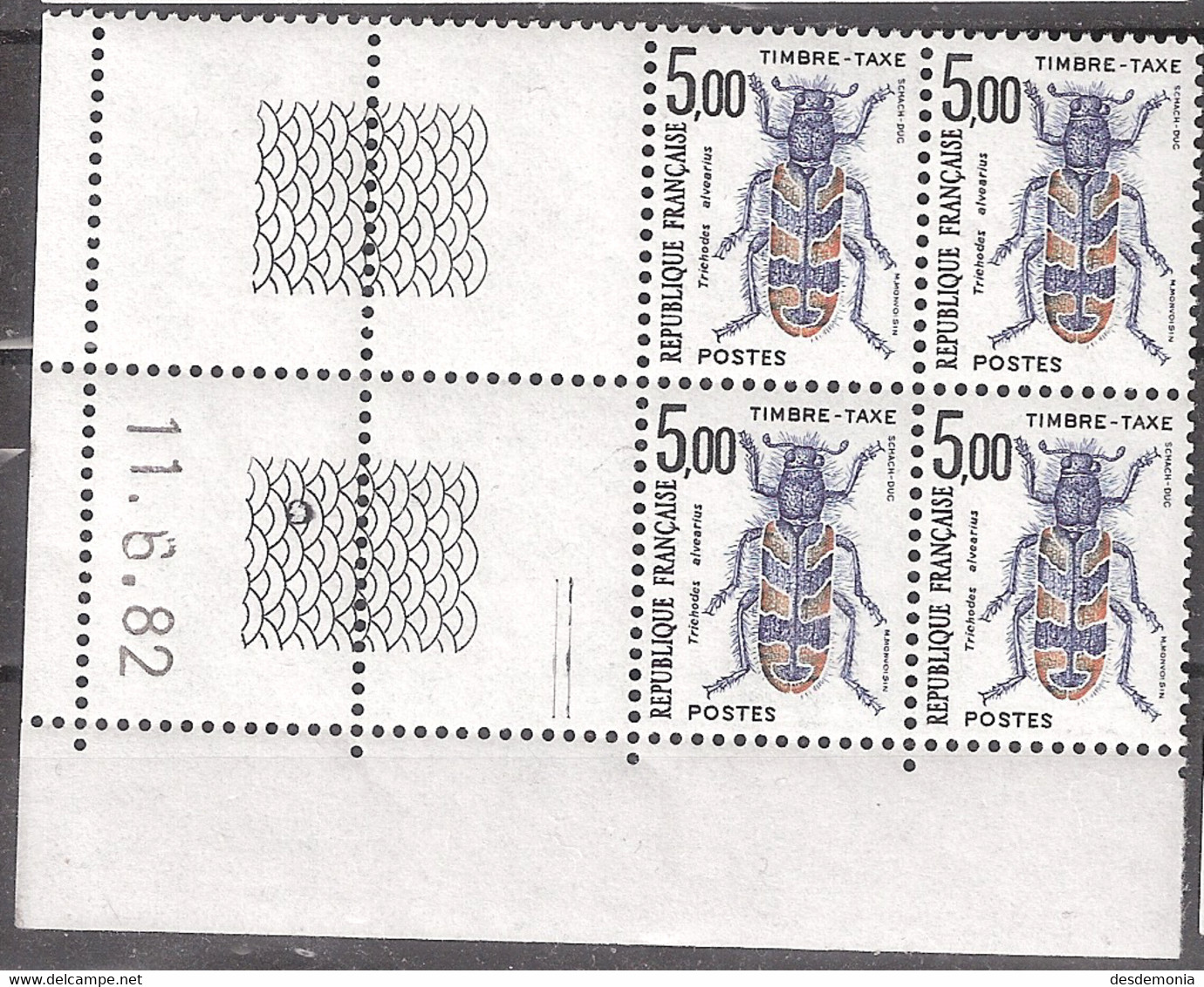 France Yvert Taxe 112a ** Insecte T. Alvearius GT Coin-daté Du 11,6,82 T.D.3 - Taxe