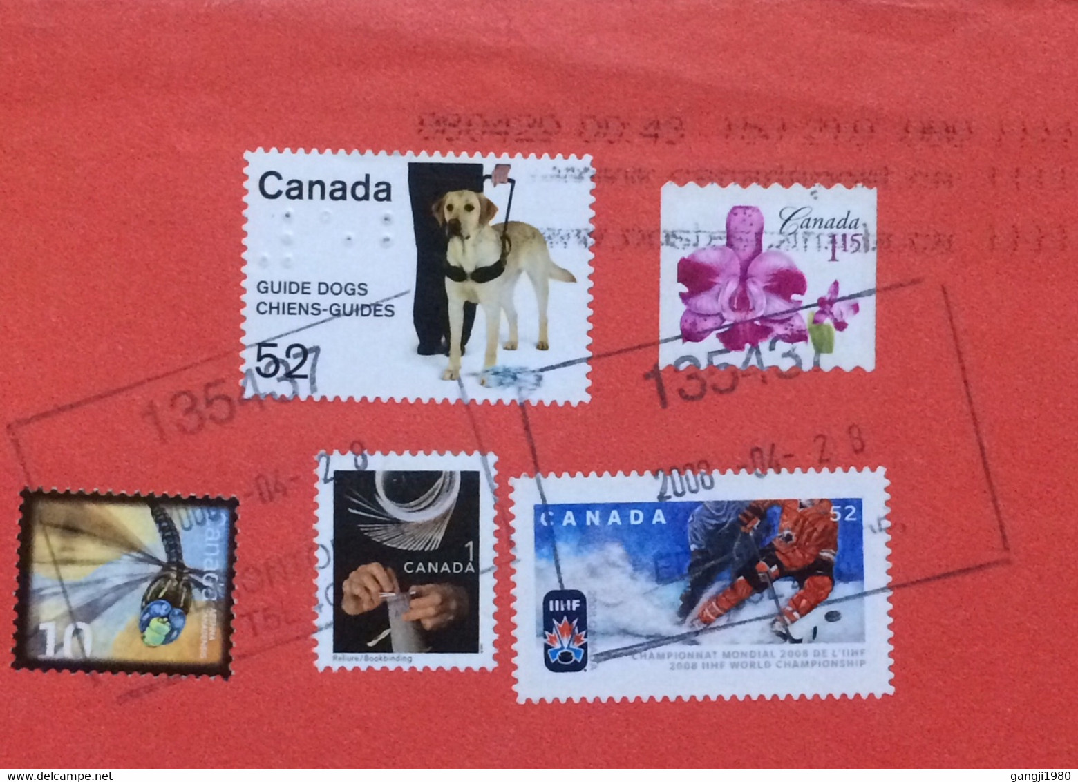 CANADA 2008, COVER USED TO INDIA ,BLIND, BRAILLE LANGUAGE STAMP,  DOG GUIDE ,ICE SKI, FLOWER, INSECT, BOOKBINDER - Briefe U. Dokumente