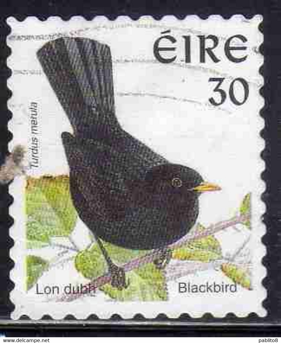 EIRE IRELAND IRLANDA 1997 1998 1999 BIRD FAUNA BLACKBIRD PERF. 8 1/2 30p USED USATO OBLITERE' - Used Stamps