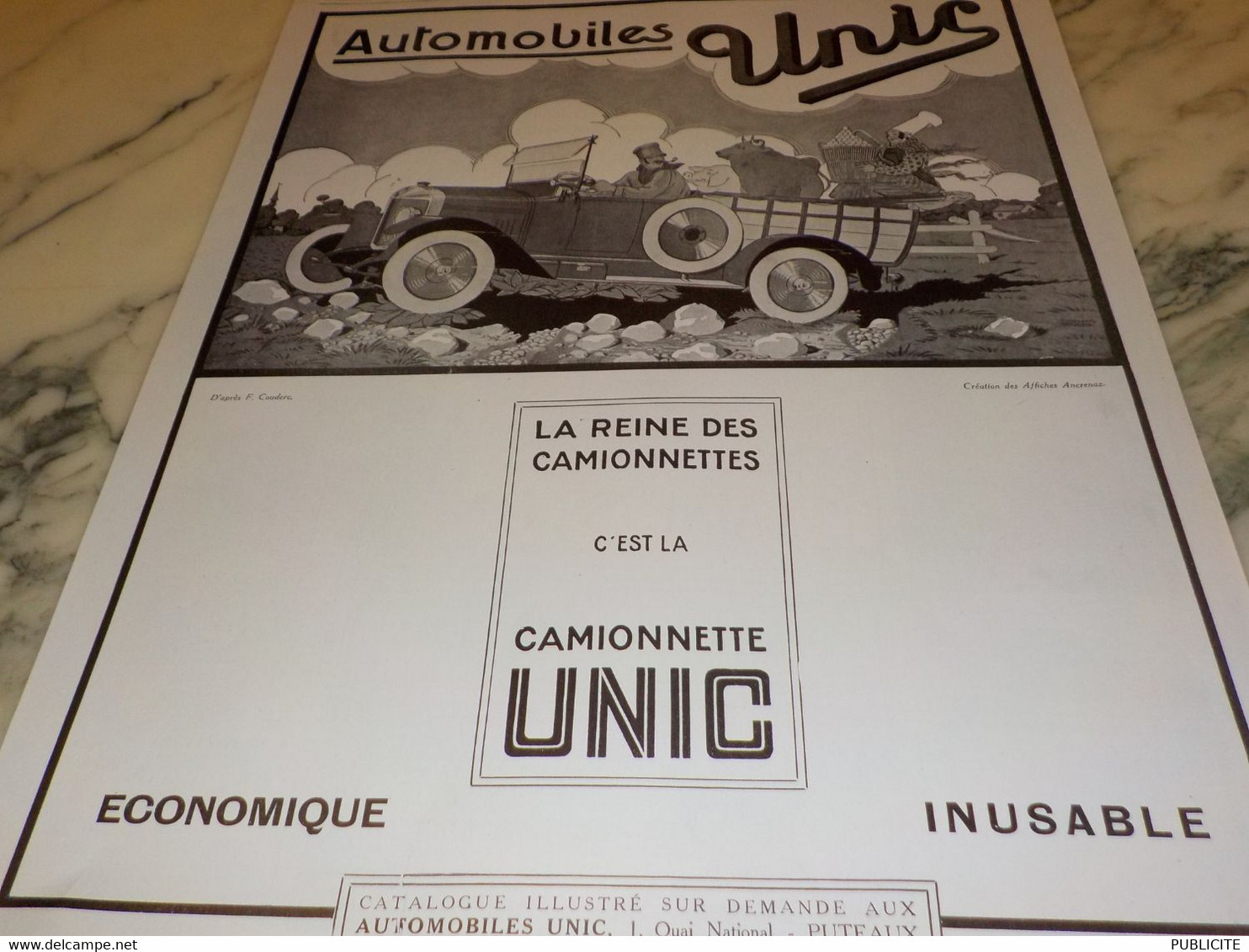 ANCIENNE PUBLICITE LA REINE DES  CAMIONNETTE UNIC   1925 - Camions