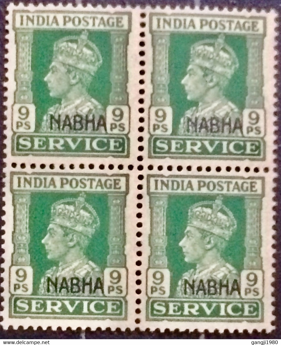 INDIA NABHA STATE 1943, MNH BLOCK OF 4 STAMPS ,9 AS GREEN 058 - Nabha