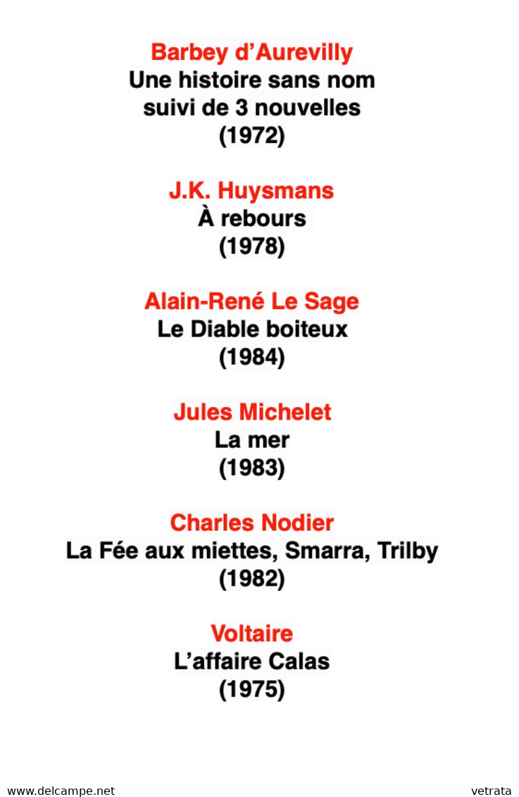 6 Classiques En Folio : Barbey D’Aurevilly-Huysmans-Le Sage-Michelet-Nodier-Voltaire - Wholesale, Bulk Lots