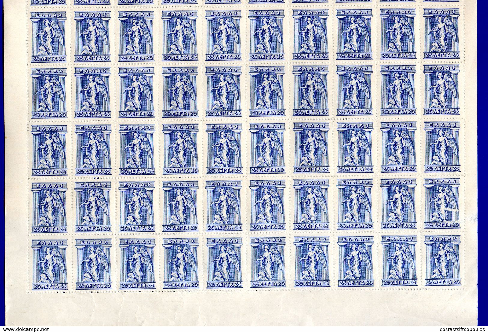 1262.GREECE.1926 25 L. VIENNA/WIEN LITHO ISSUE, MNH SHEET OF 100, FOLDED BETWEEN 4th. AND 5th. ROW, 4 SCANS - Ganze Bögen