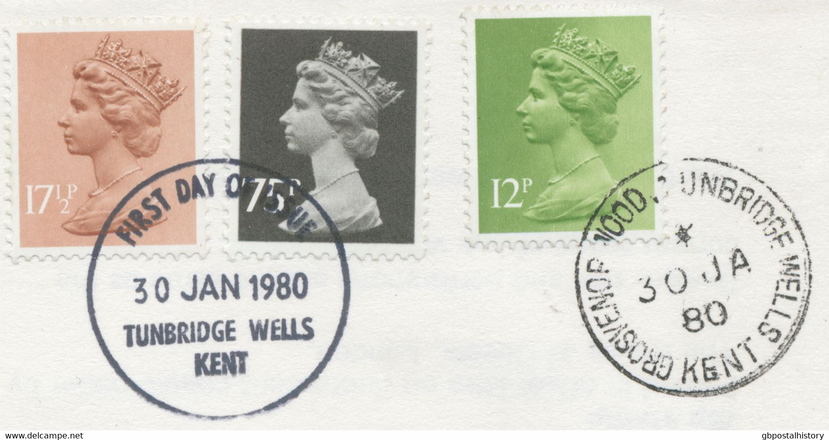 GB 30.1.1980, Machin 4 P Greenish Blue - New Colour And 12 P, 13 ½ P, 17 P, 17 ½ P, 75 P - New Values On Superb FDC With - 1971-1980 Decimal Issues