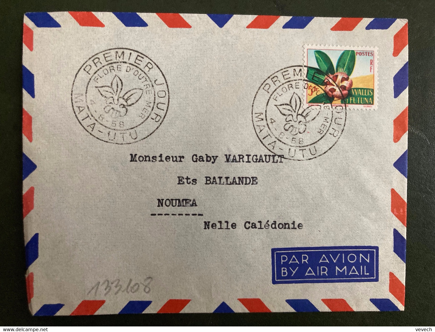 LETTRE TP FLORE D'OUTRE MER 5F OBL.4-8 58 MATA-UTU PREMIER JOUR Pour NOUMEA NOUVELLE CALEDONIE - Cartas & Documentos