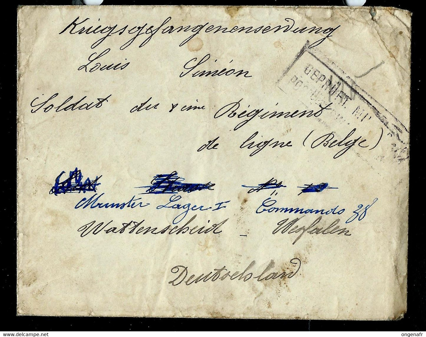 LAC De Florenville 27/08/1917 Pour Soldat Belge  En Allemagne  + Griffe GEPRÜFT .... - Franchise