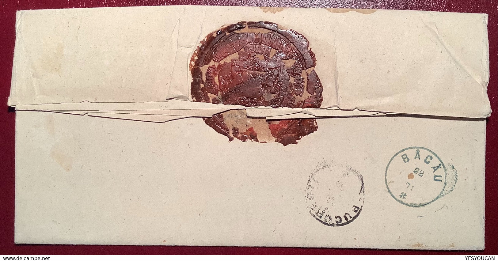 "JUD.BACAU PL.TAZLEU DE JOS 1874" RARE RURAL POSTMARK Cover To Bucuresci  (Tazlau Romania Roumanie Lettre - 1858-1880 Moldavië & Prinsdom