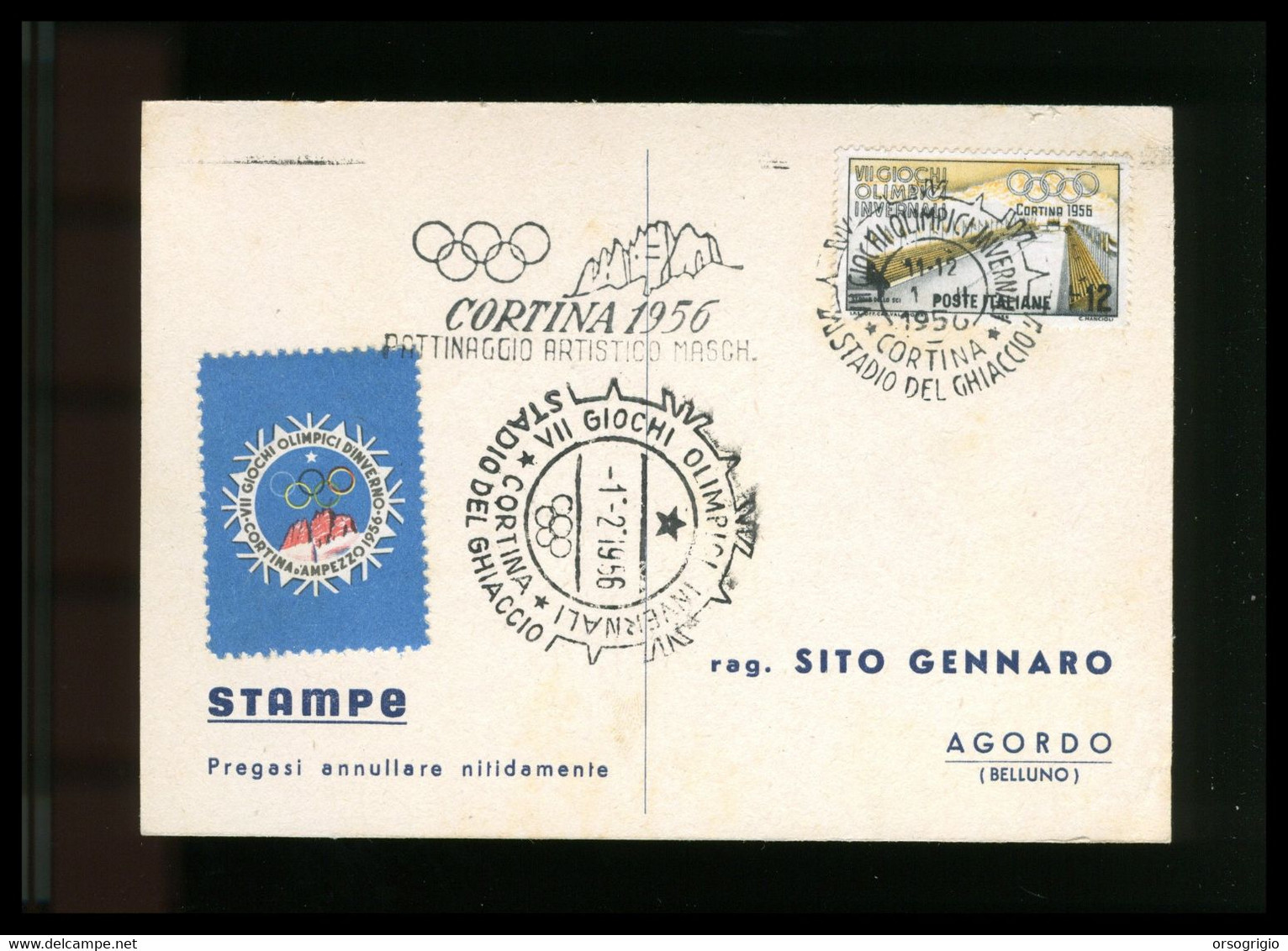 ITALIA - 1956 GIOCHI OLIMPICI INVERNALI Di CORTINA D'AMPEZZO - PATTINAGGIO ARTISTICO MASCHILE -  1-2-1956    LUSSO - Hiver 1956: Cortina D'Ampezzo