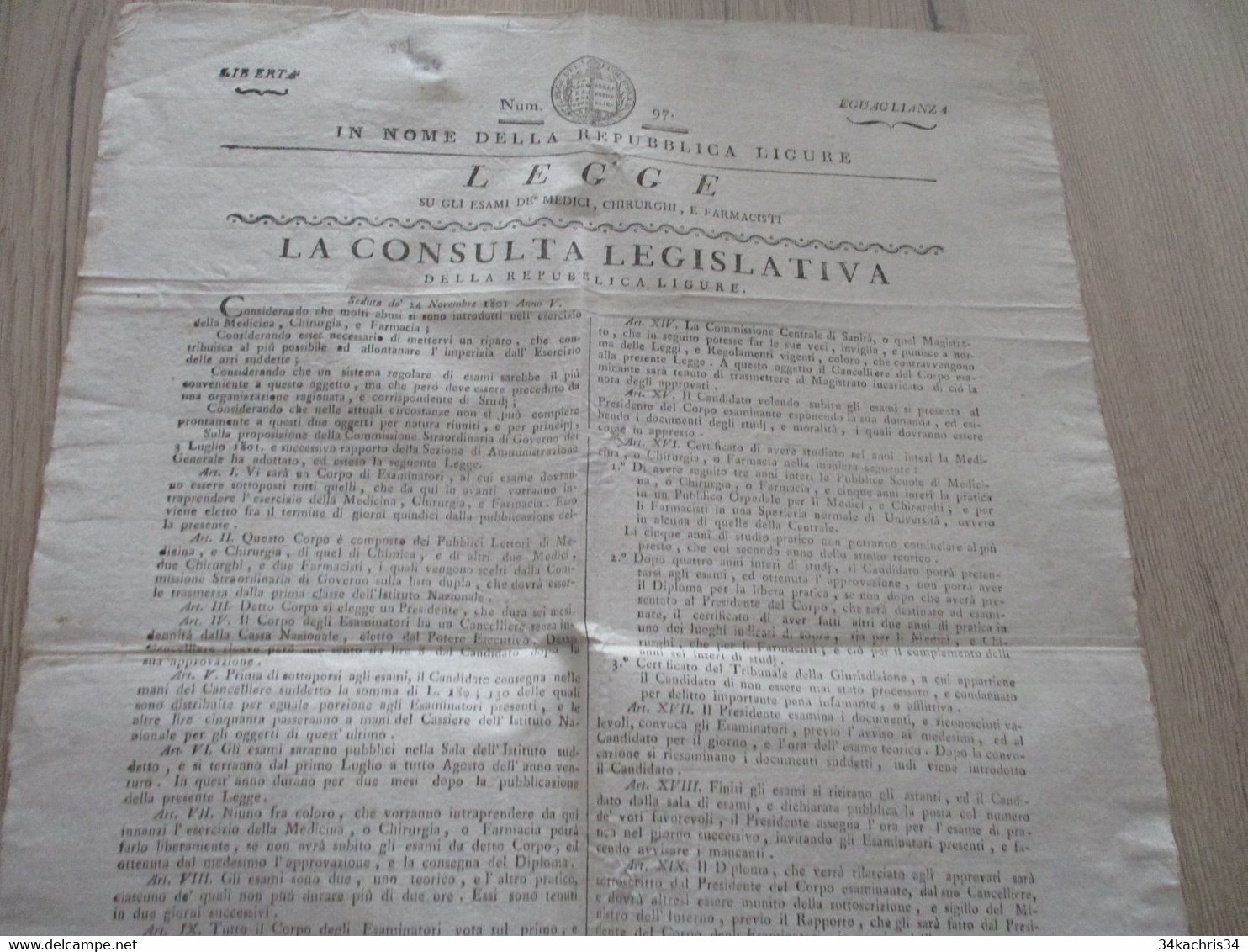 Affiche Placard Italia Italie La Consulta Legislativa Della Republica Ligure 1801 2X A4 - Affiches