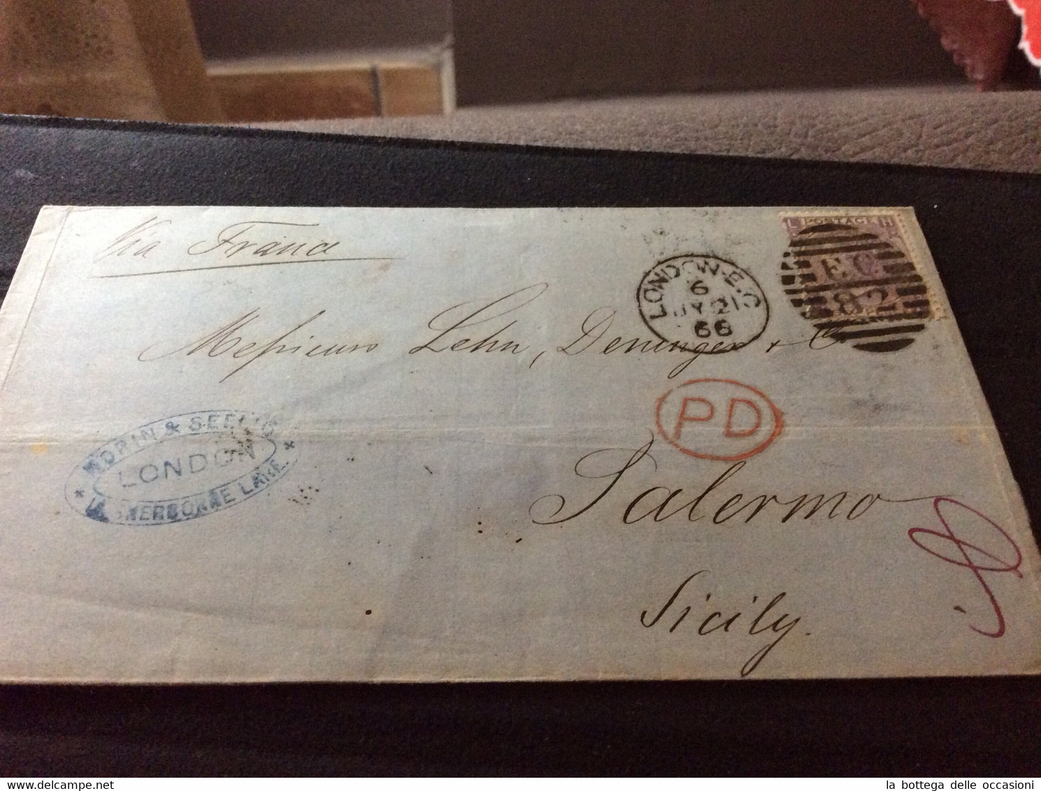 Gran Bretagna Greit Britain Histoire Postale  London  For Sicily 1866  Palermo - Storia Postale