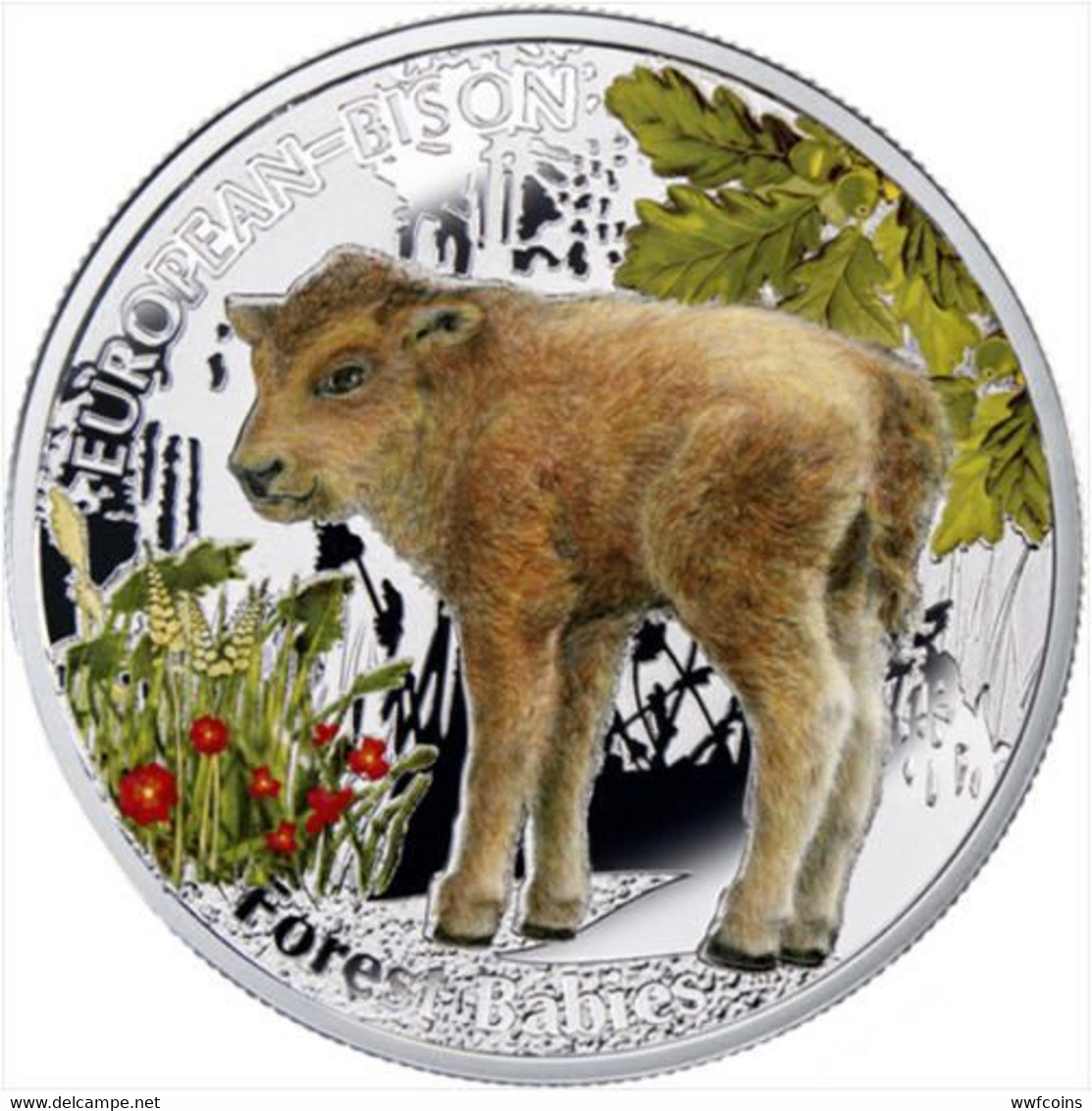 NIUE 1 $ 2014 PROOF 999 SILVER FOREST BABIES WILDLIFE EUROPEAN BISON BISONTE PESO 17,50g TITOLO 0,999 CONSERVAZIONE FOND - Niue