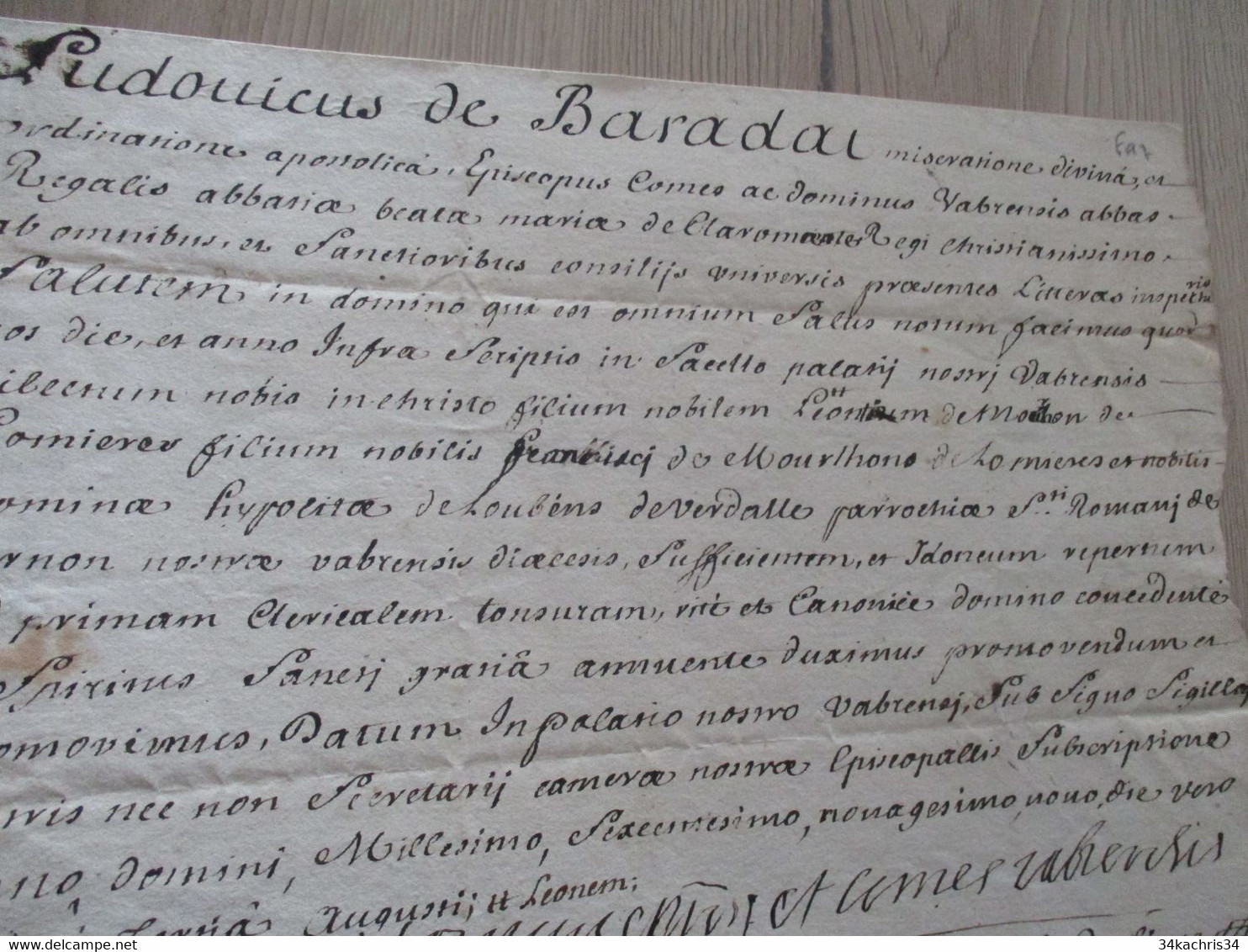 Pièce Signée Léon De Morlhon 1699 Grand Vicaire De Clermont Avec Sceau Tontine - Sonstige & Ohne Zuordnung