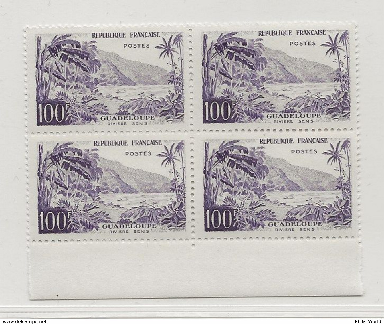 FRANCE 1959 100 F GUADELOUPE YT 1194 Bloc De 4 Bdf Neuf Sans Charnière ** Cote 140 € - Unused Stamps