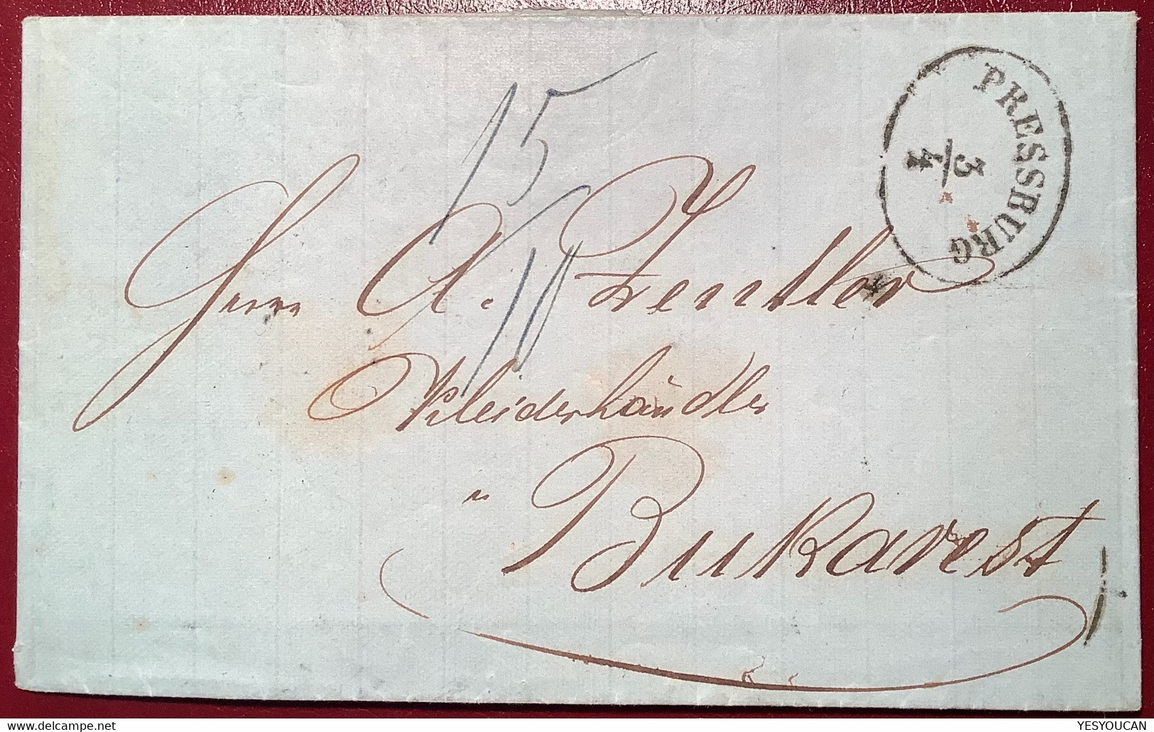 1861 RARE BRATISLAVA SLOVAKIA INCOMING MAIL TO BUCAREST ROMANIA: PRESSBURG Cover (Österreich Austria  Brief - 1858-1880 Moldavia & Principato