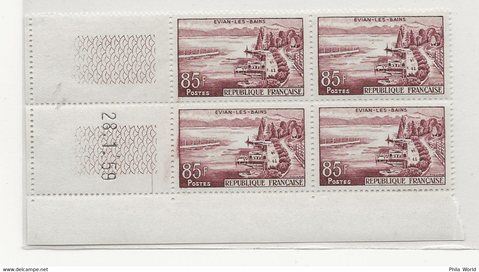 FRANCE 1959 85F EVIAN LES BAINS YT 1193 Coin Daté 28 1 Neuf Ss Charnière ** Cote 22.5€ - Unused Stamps