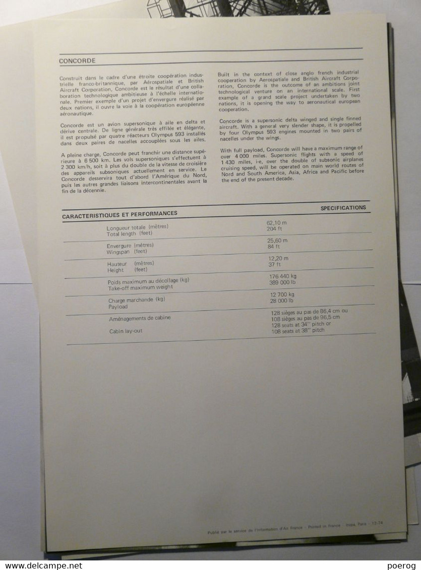 8 PHOTOS AVIONS AIR FRANCE DANS LEUR ENVELOPPE - SERVICE INFORMATION 1974 - CONCORDE BOEING 747 AIRBUS A300 CARAVELLE - Flugzeuge