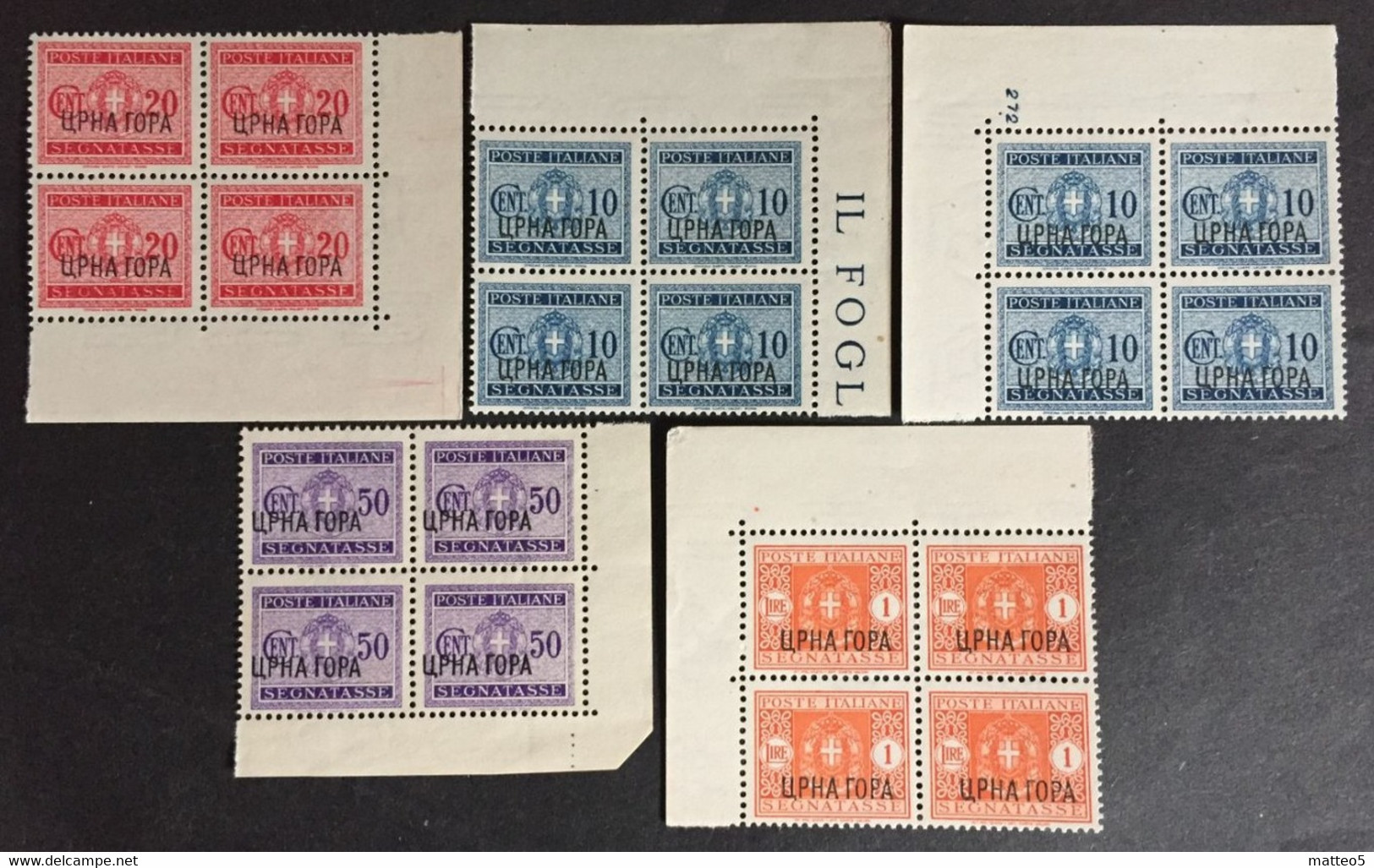 1941 - Italia - Occupazione Montenegro - Segnatasse - Serie 5 Quartine  - Soprastampa UPHA TOPA - Nuovi - Montenegro