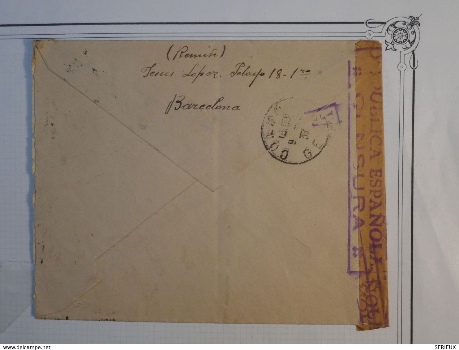 BK15 ESPANA BELLE LETTRE CENSURADA 1936 BARCELONA A CONDOM FRANCIA + +AFF.INTERESSANT +++ - Nationalistische Censuur