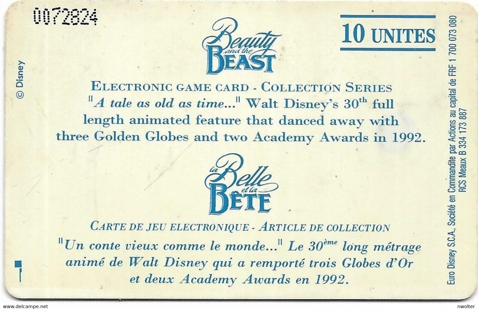 @+ Carte à Puce :  Disneyland Paris - La Belle Et La Bete - 10U - SC7 - Disney Passports