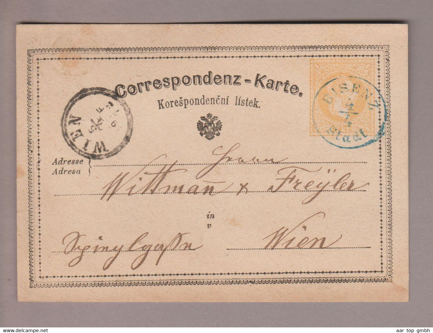 Tschechien Heimat Bisenz 1872-04-04 Blau/schwarz 2 Kronen Ganzsache Nach Wien - ...-1918 Préphilatélie