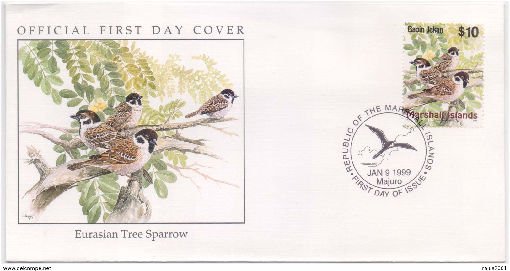 Eurasian Tree Sparrow Bird, Found In Towns & Villages Birds Animal Pictorial Cancellation Marshall HIGH VALUE STAMP FDC - Moineaux