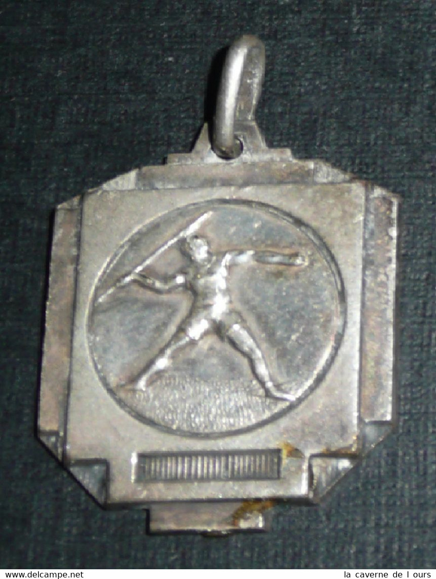 Rare Ancienne Médaille En Métal Argenté Art Déco Lancer De Javelot Javelots - Athlétisme