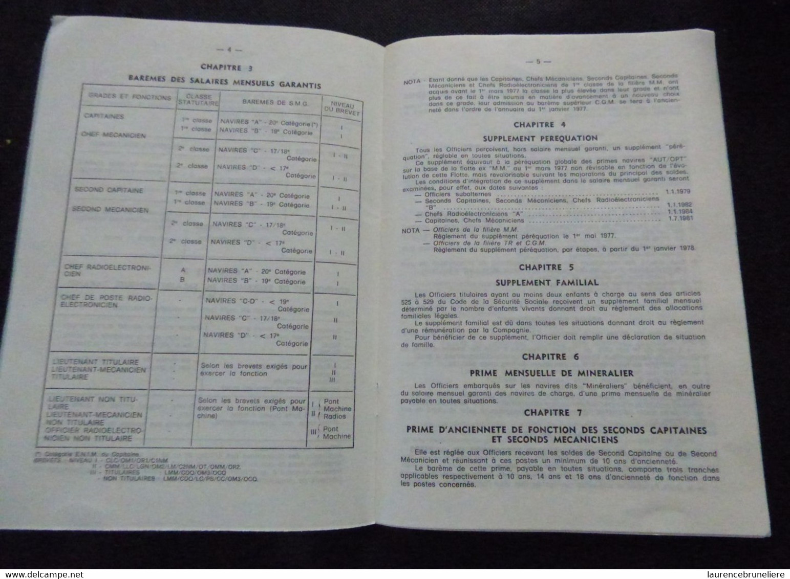 COMPAGNIE GENERALE MARITIME - REGLEMENT DES SOLDES DES ETATS-MAJORS (STATUT) - 1979 PLUS LIVRET BAREMES DES SALAIRES - Zonder Classificatie