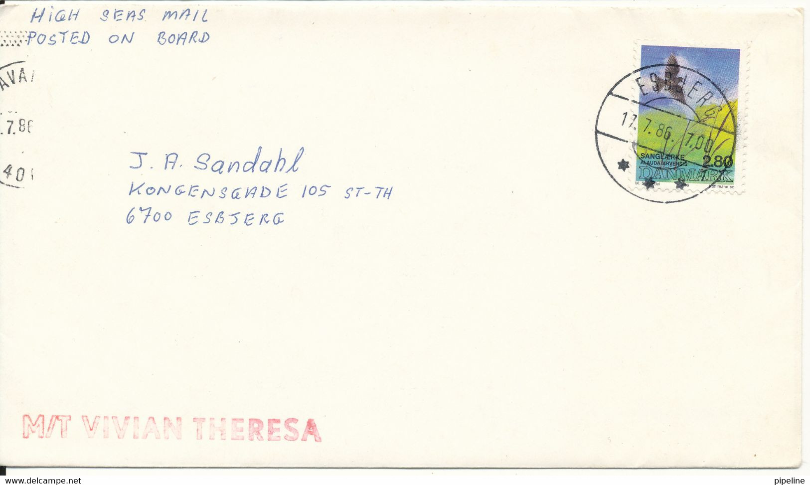 Denmark Ship Cover Posted On Board M/T Vivian Theresa Esbjerg 17-7-1986 - Covers & Documents