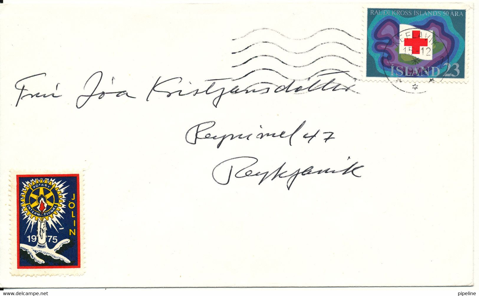 Iceland Cover Keflavik 15-12-1975 Single Franked And With A Christmas Seal - Brieven En Documenten